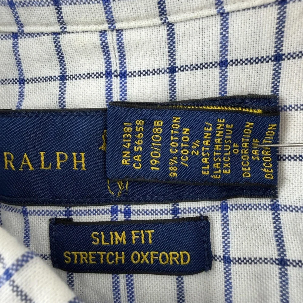 Ralph Lauren Shirt Mens 2XL Check Slim Fit Stretch Oxford Button Down Pony Logo